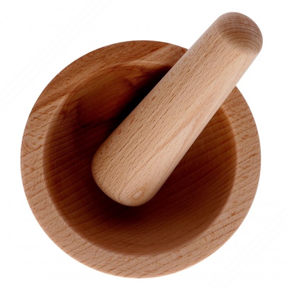 Pilão e almofariz de madeira de faia