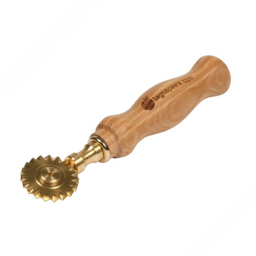 Messing pasta-Schneider mit einem einzigen zahnrad 34 mm durchmesser. Olivenholzgriff