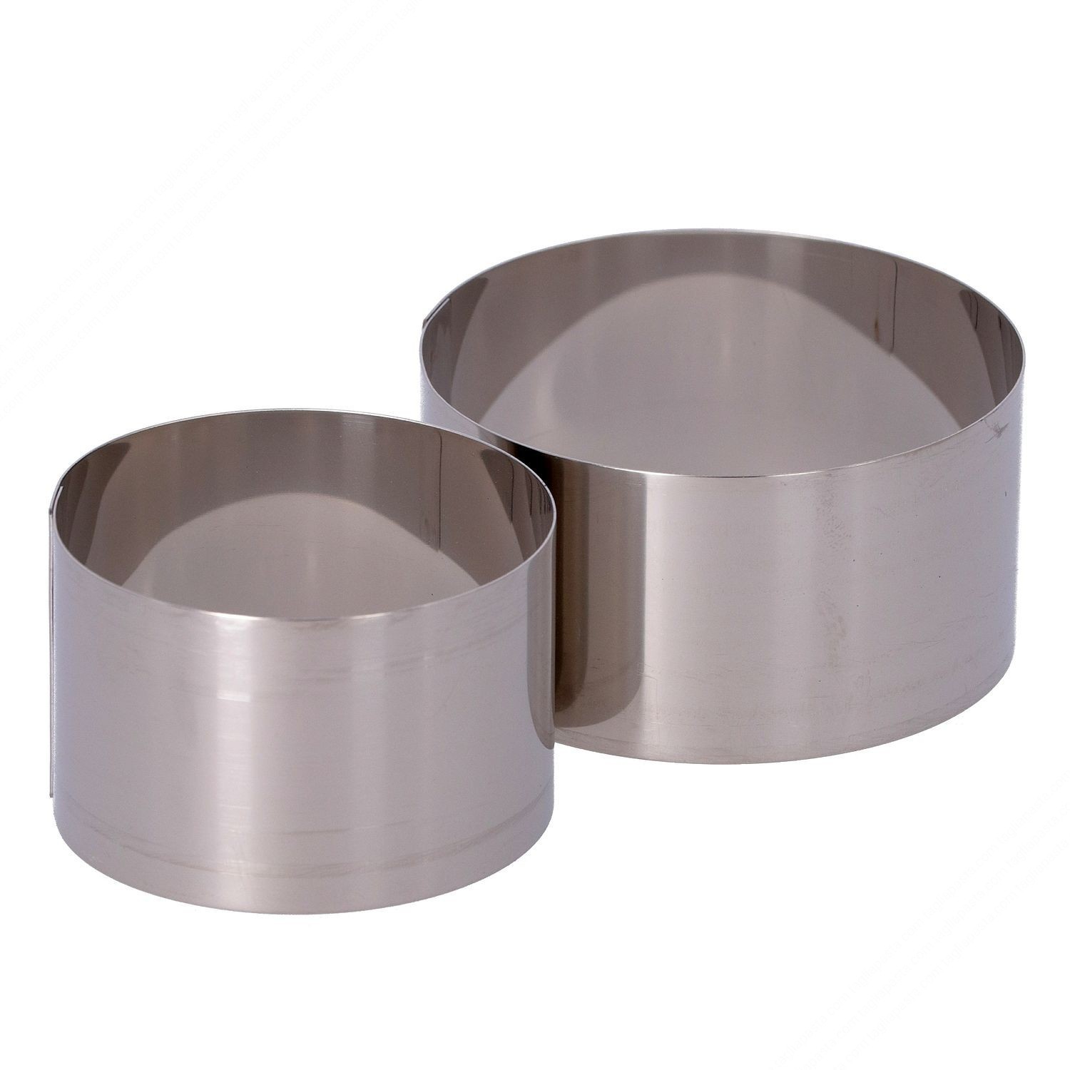 2 ronde roestvrijstalen kookringen.Diameter: 80 en 100 mm.Hoogte: 50 mm.